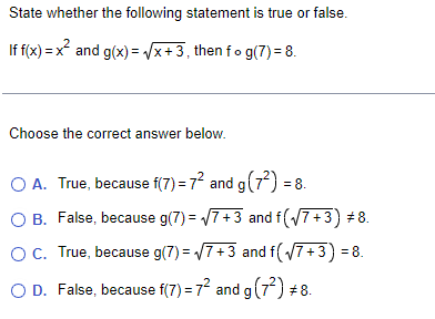  State whether the following statement is true or false. If f(x)