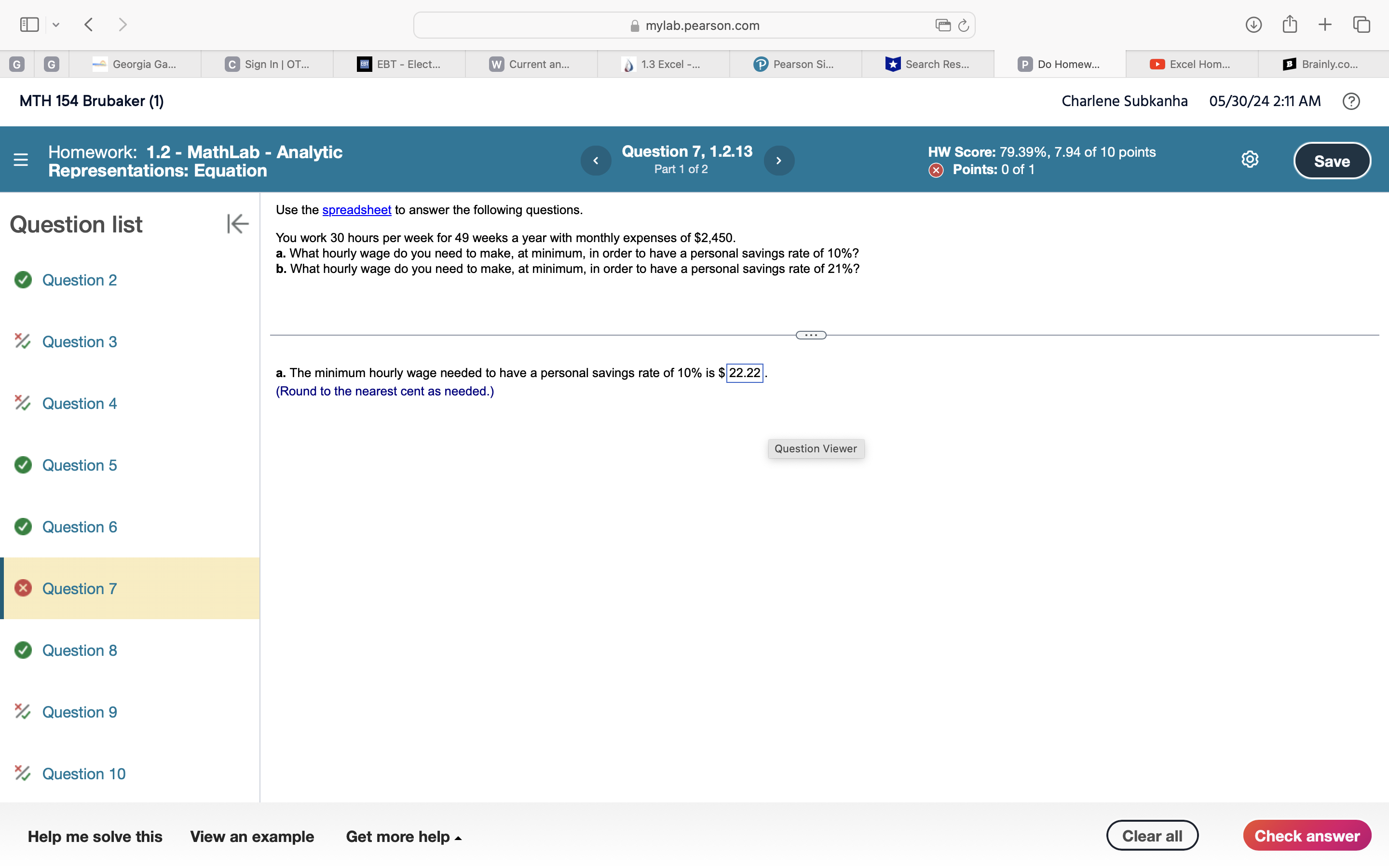 You work 30 hours per week for 49 weeks a year with