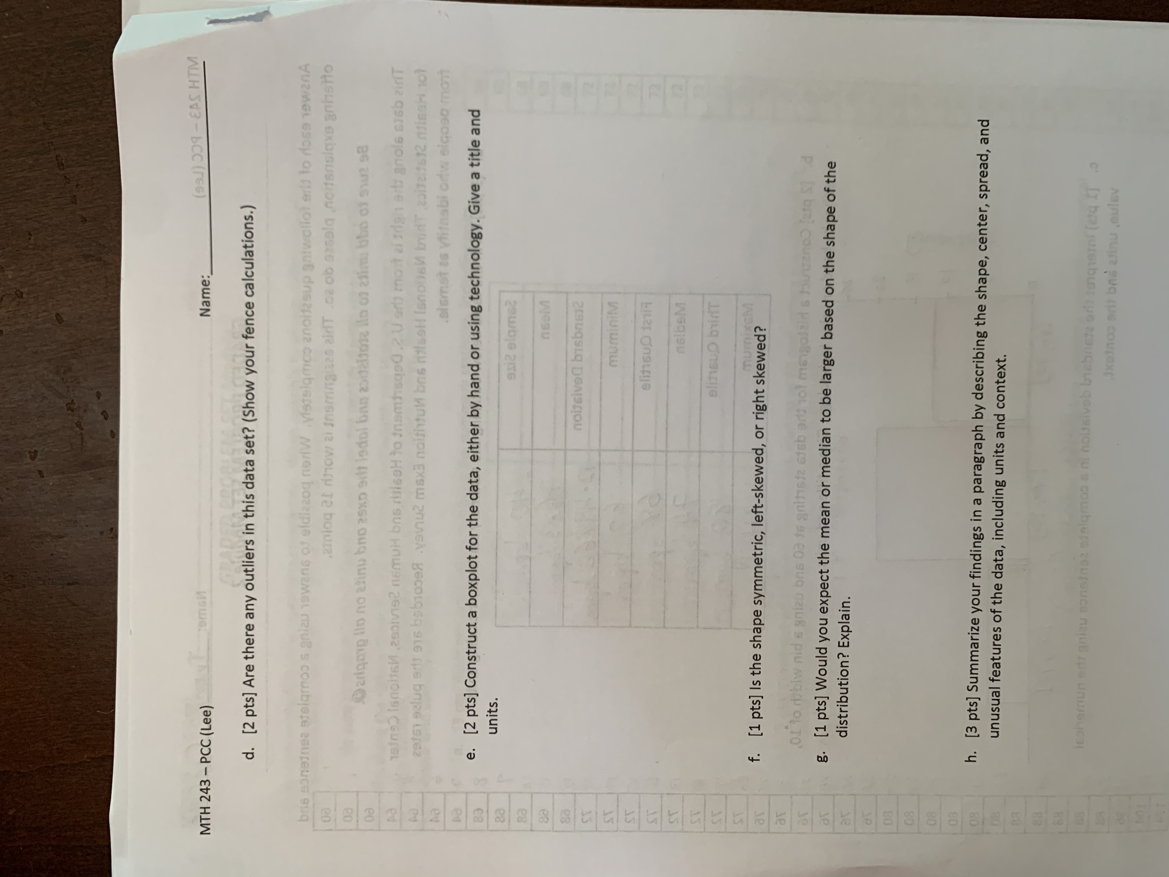 Please, solve these problems for me. MTH 243 - PCC (Lee) Name: