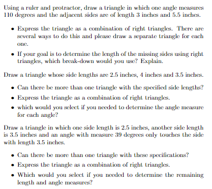  Using a ruler and protractor, draw a triangle in which one