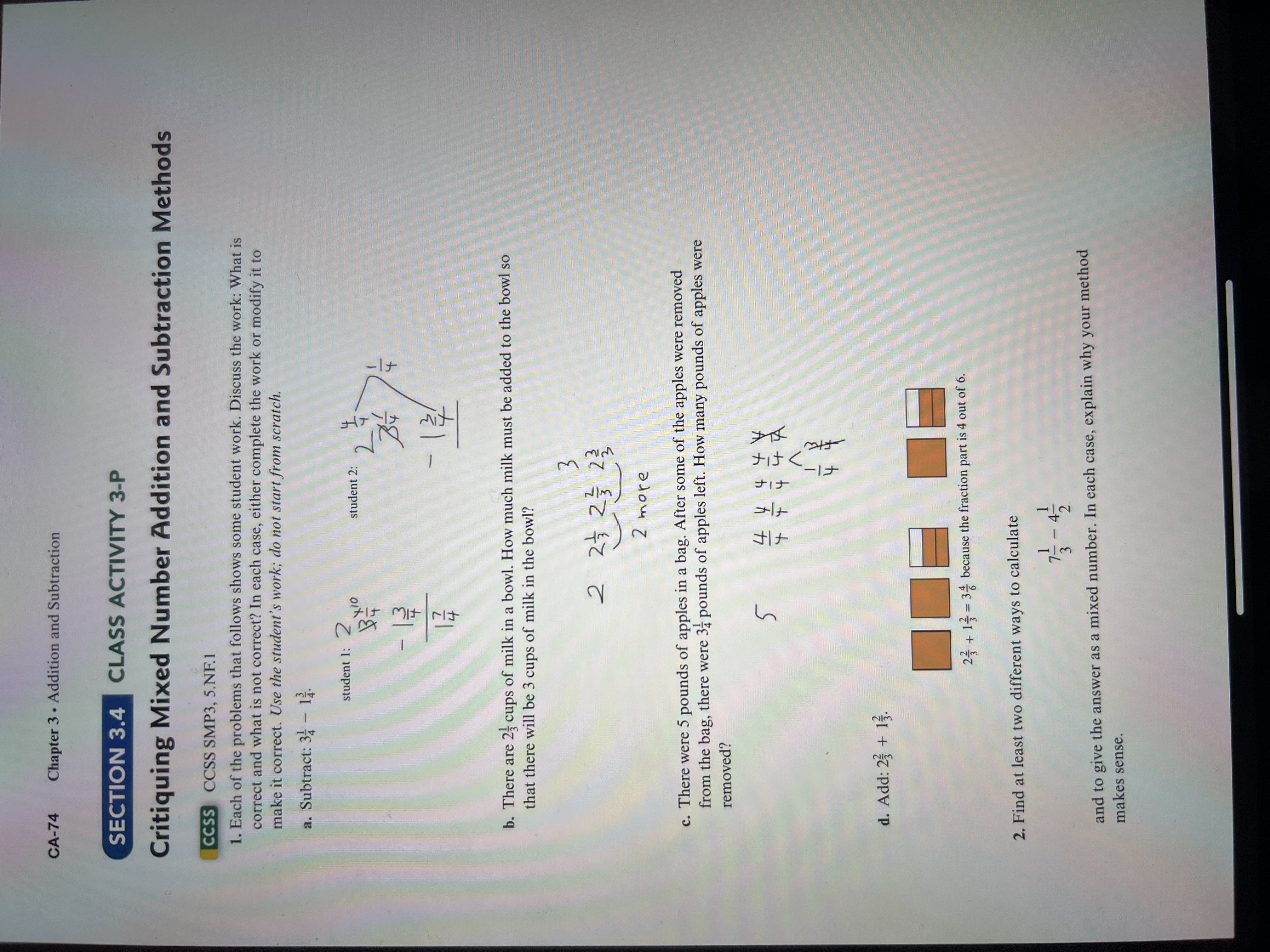  CA-74 Chapter 3 . Addition and Subtraction SECTION 3.4 CLASS ACTIVITY