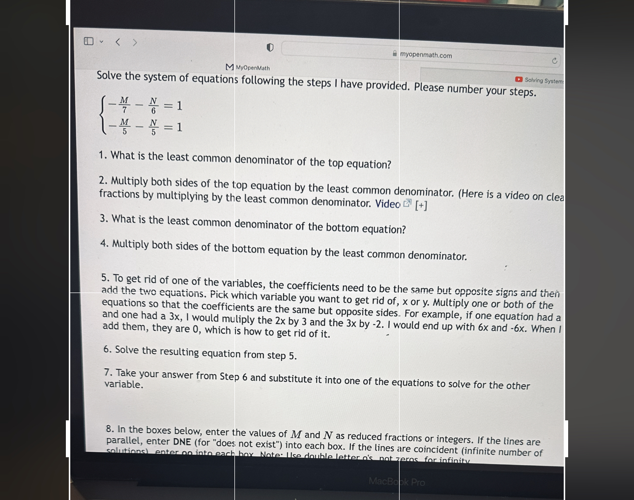 v |myopenmath.com C M MyOpenMath Solving System Solve the system of