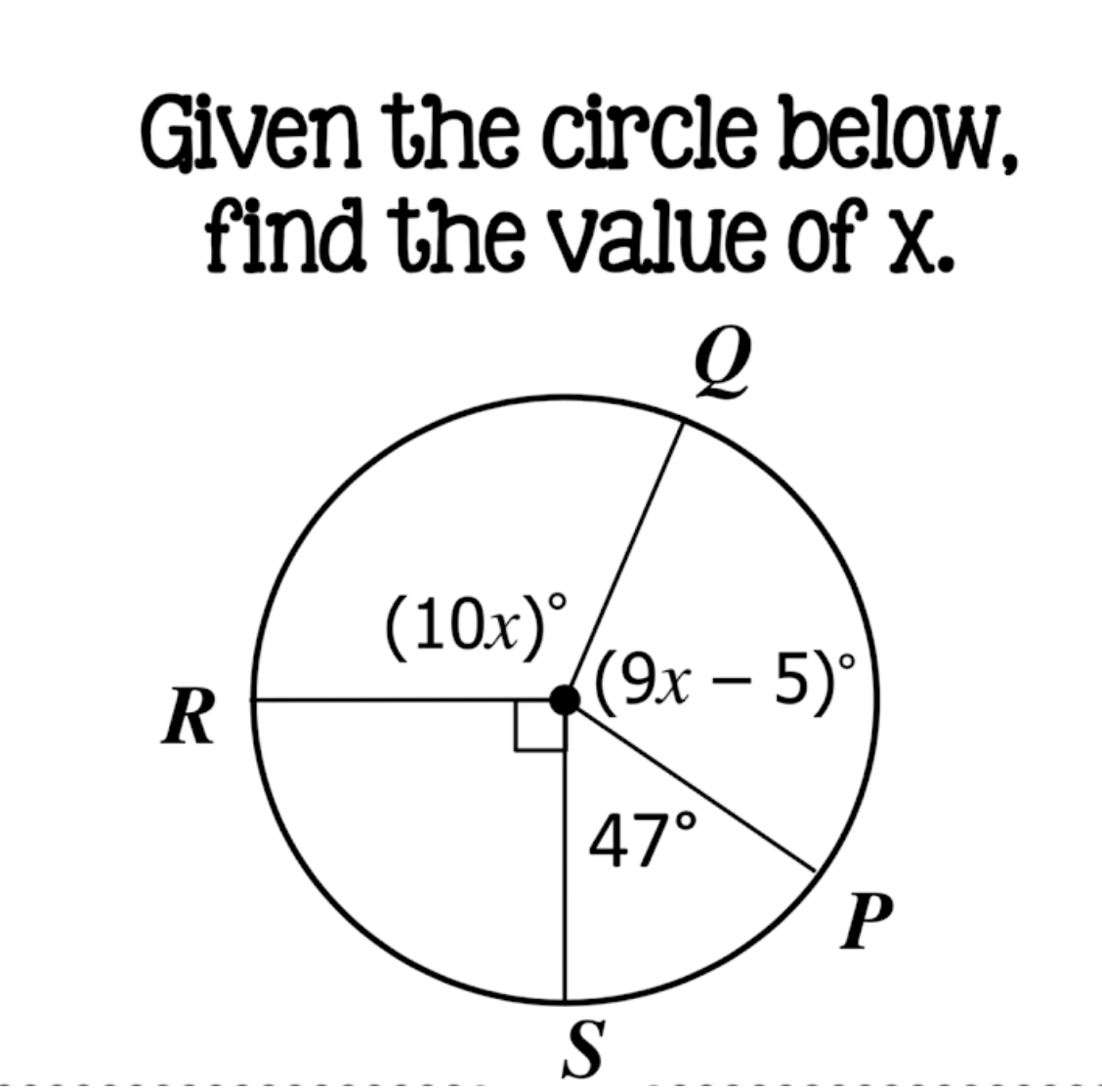 10) N (2x) 70 410 P OGiven the circle below, find the