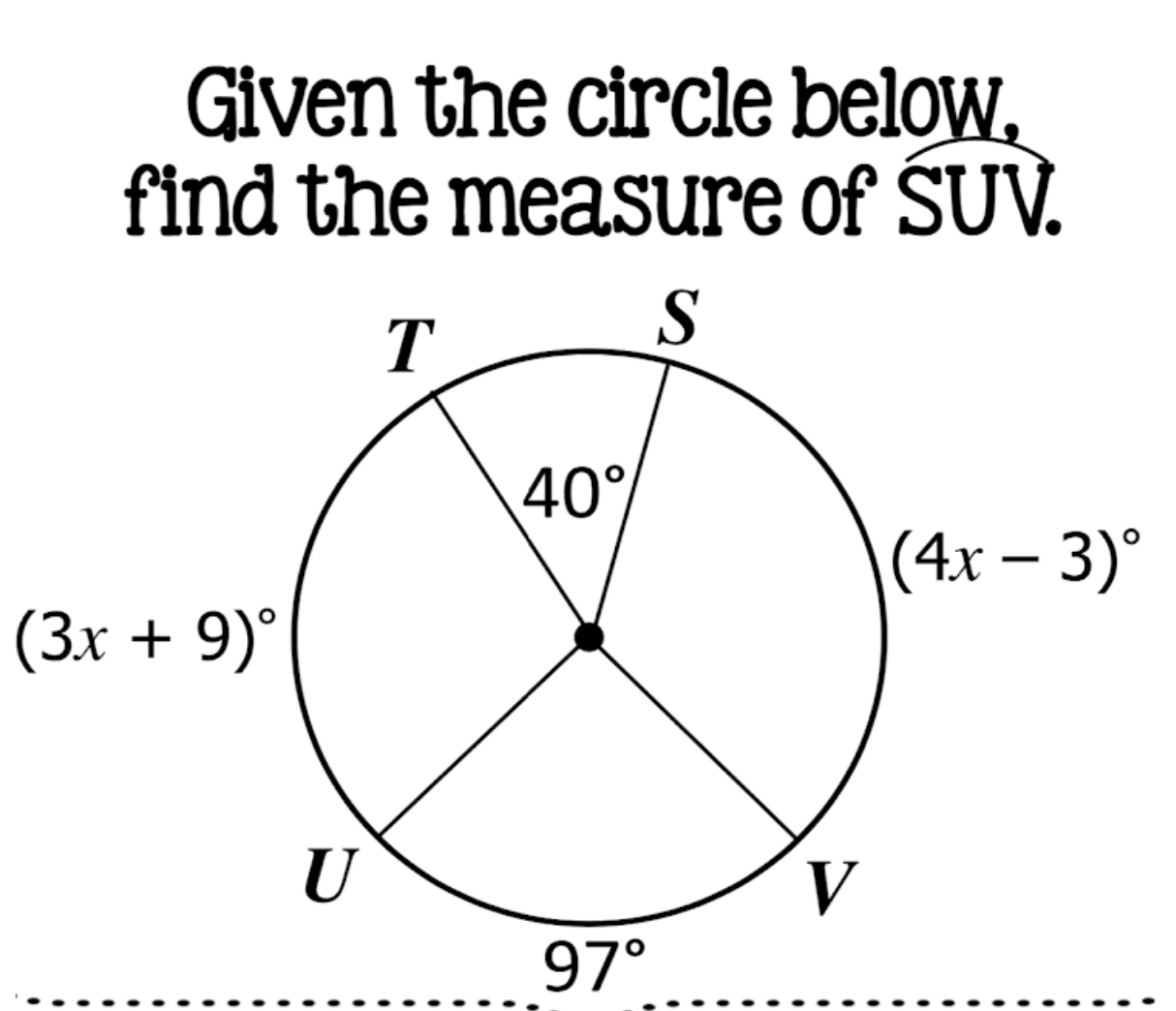 5) 47 P SGiven the circle below, find the measure of GF.
