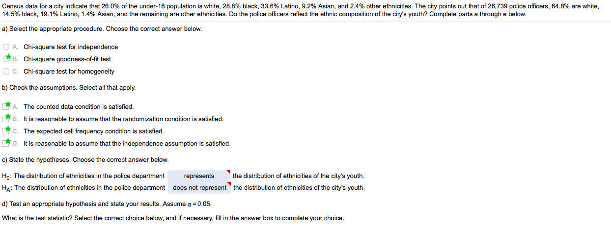 Q2 Can you explain each answer? Census data for a city indicate