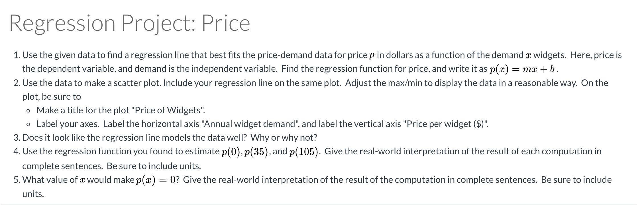 Please use excel to answer this question. Regression Project: Price 1. Use