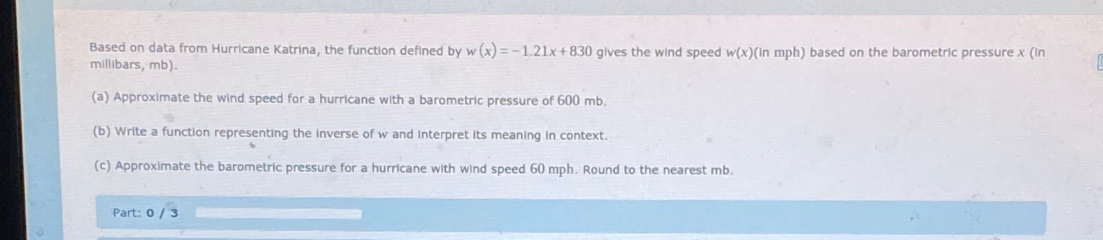  Based on data from Hurricane Katrina, the function defined by w