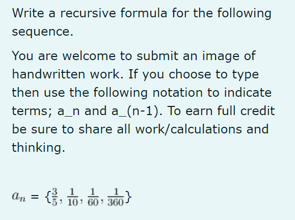 L46_08 Write a recursive formula for the following sequence. You are welcome