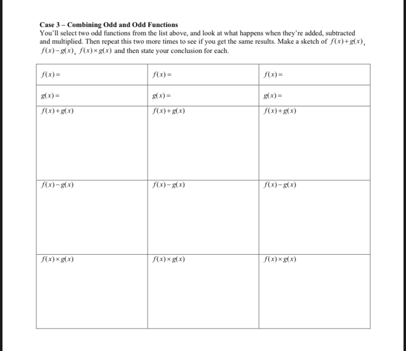 Here's the question: Case 3 - Combining Odd and Odd Functions You'll
