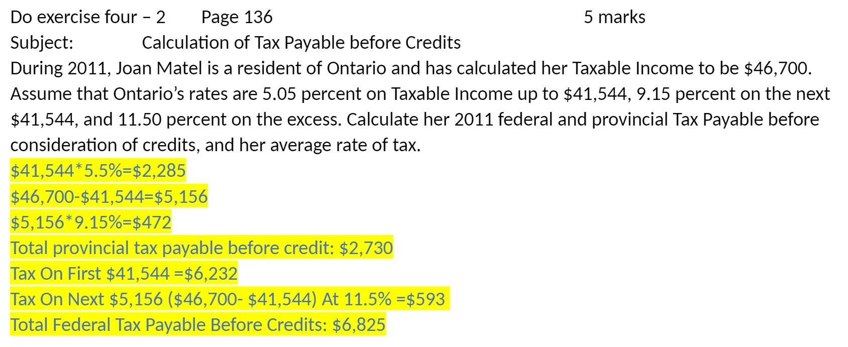  Do exercise four 2 Page 136 5 marks Subject: Calculation of