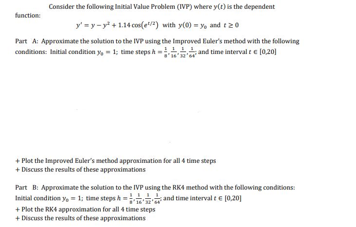 Consider the following Initial Value Problem (IVP) where y(t) is the