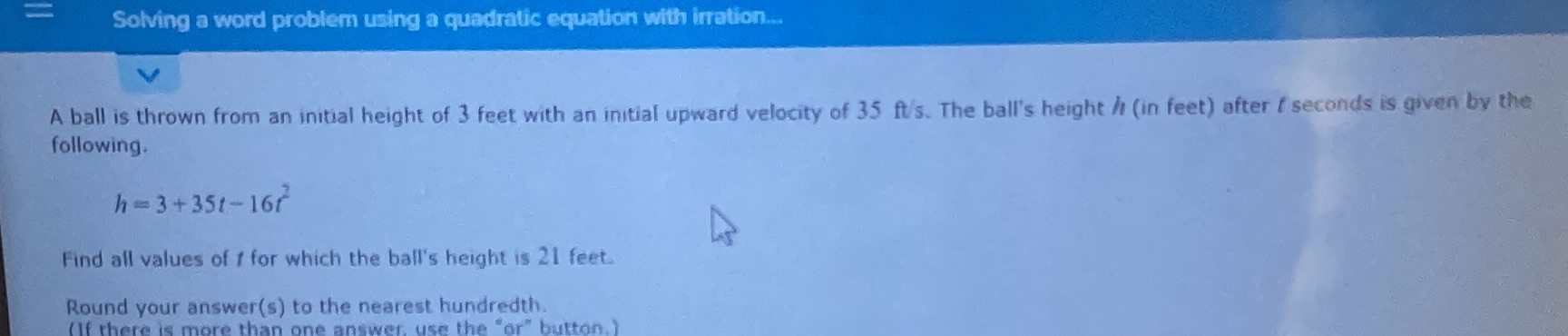 Solving a word problem using a quadratic equation with irration.. A