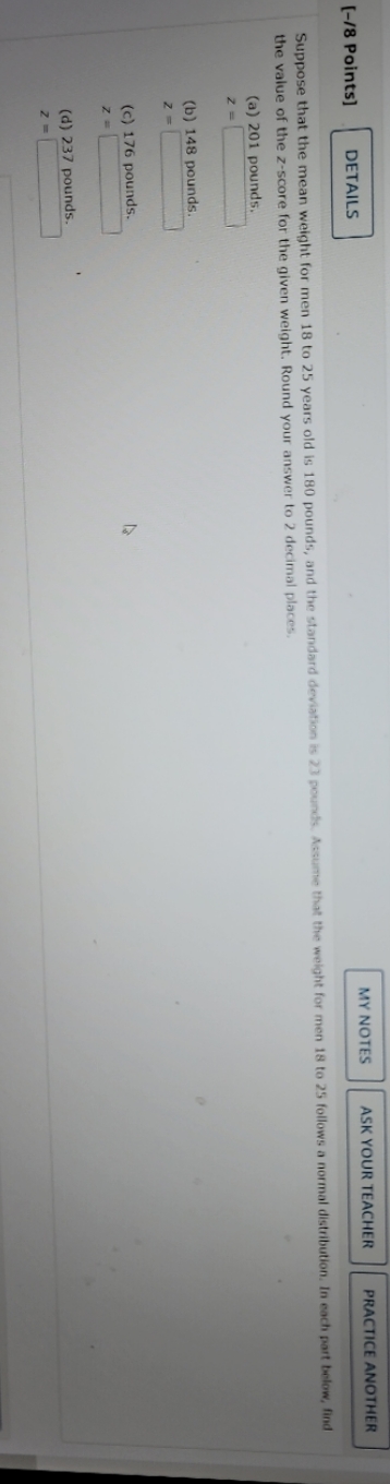  [-/8 Points] DETAILS MY NOTES ASK YOUR TEACHER PRACTICE ANOTHER Suppose