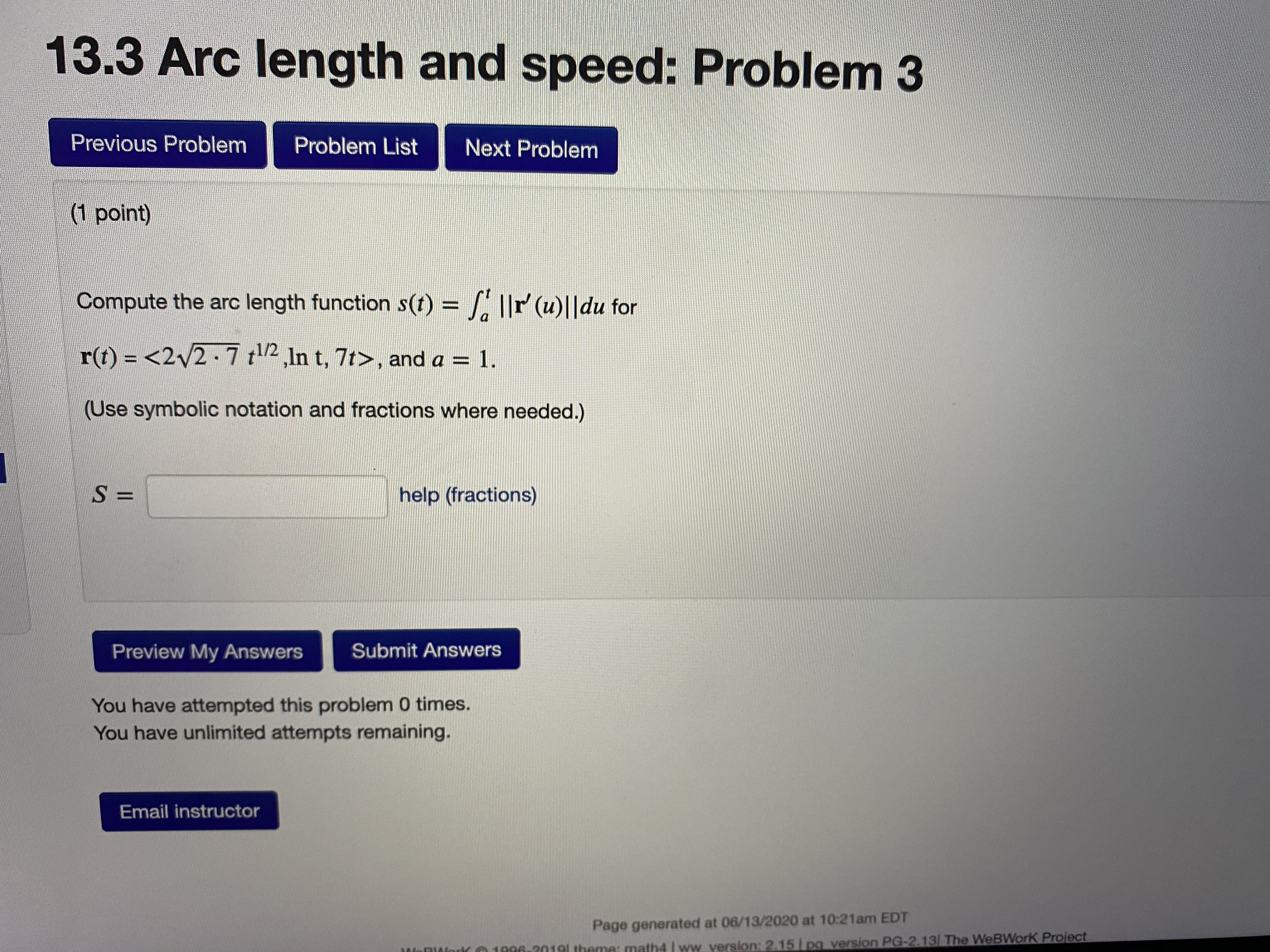 Preview My Answers Submit Answers You have attempted this problem 0 times.