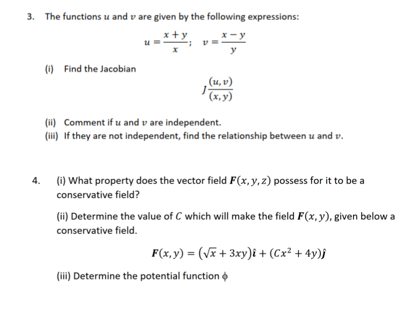  3. The functions u and v are given by the following