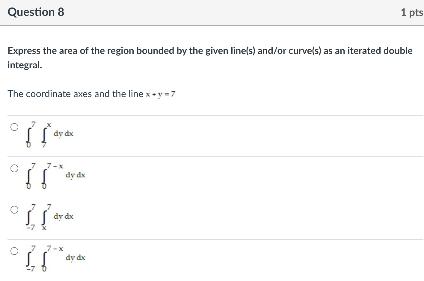 by the lines x = y/6, x = 1, y = 0