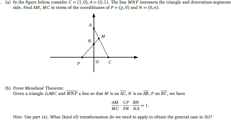(a) In the figure below, consider C = (1,0), A=(0,1). The