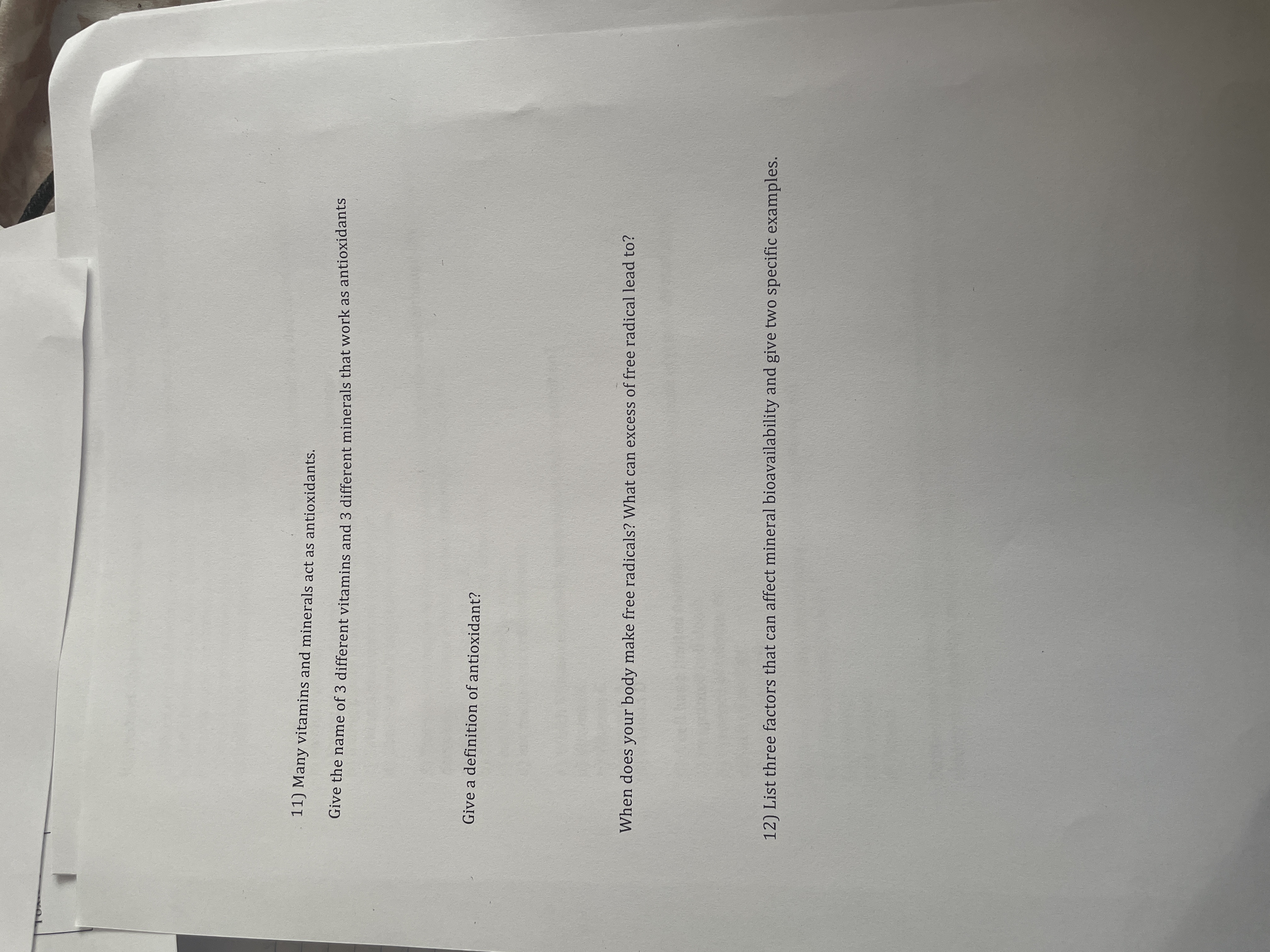 minerals Name Listen to Ch12 video, read the two papers (nutrient-nutrient interaction