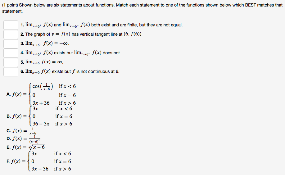 please help me solve these (1 point) Shown below are six statements