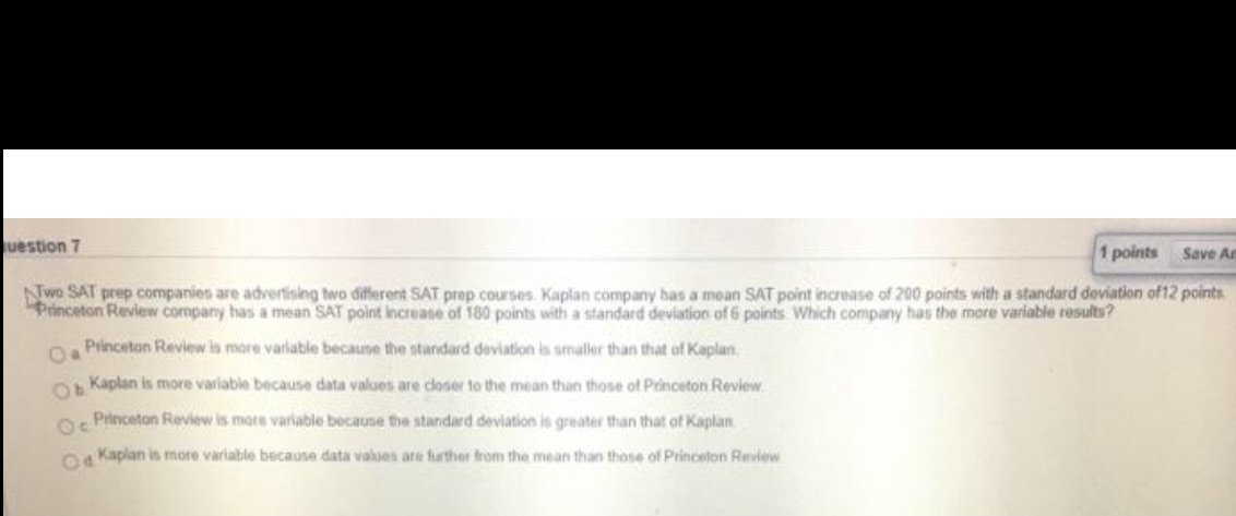 question 7 1 points Save Ar Two SAT prep companies are