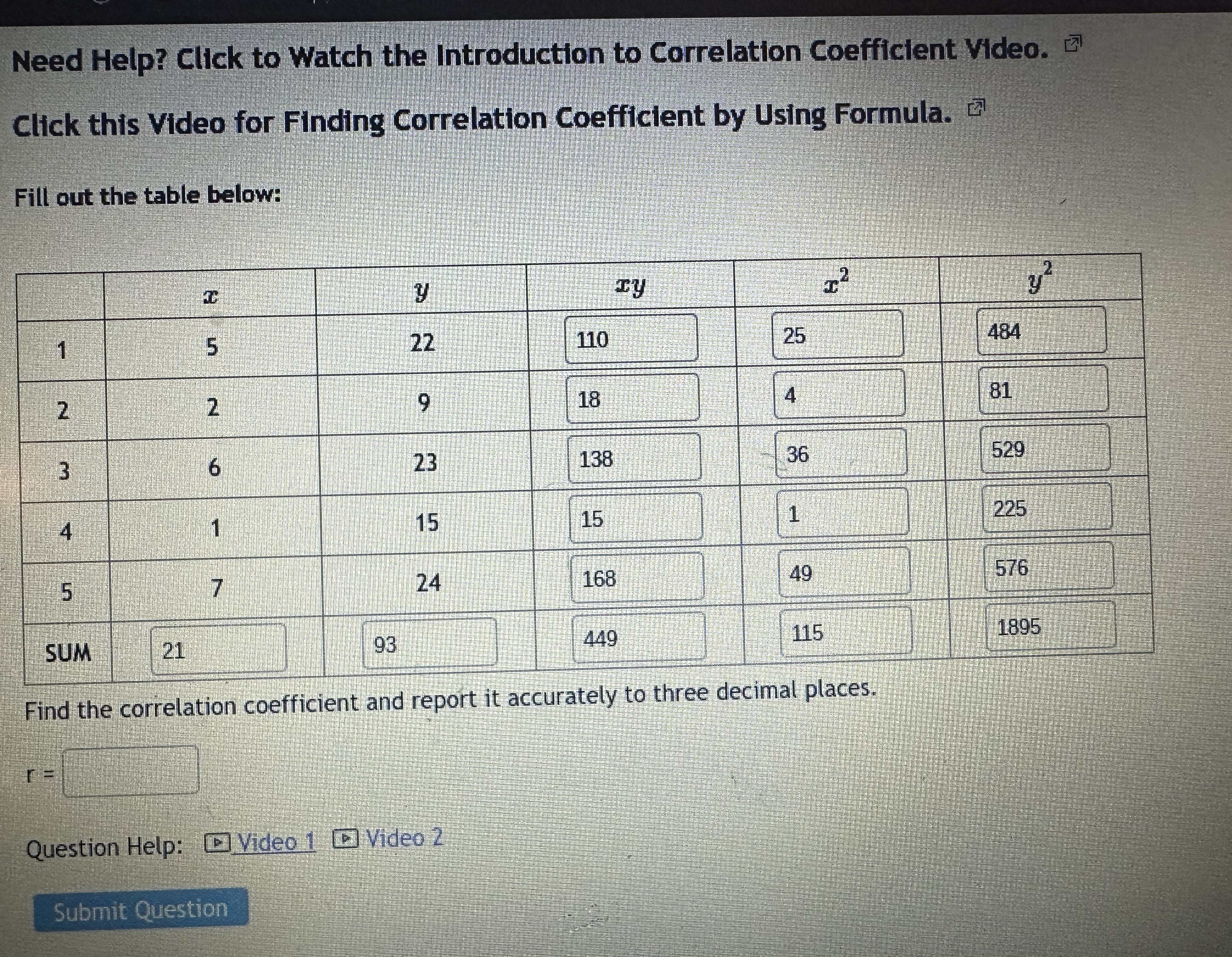Need Help? Click to Watch the Introduction to Correlation Coefficient Video.