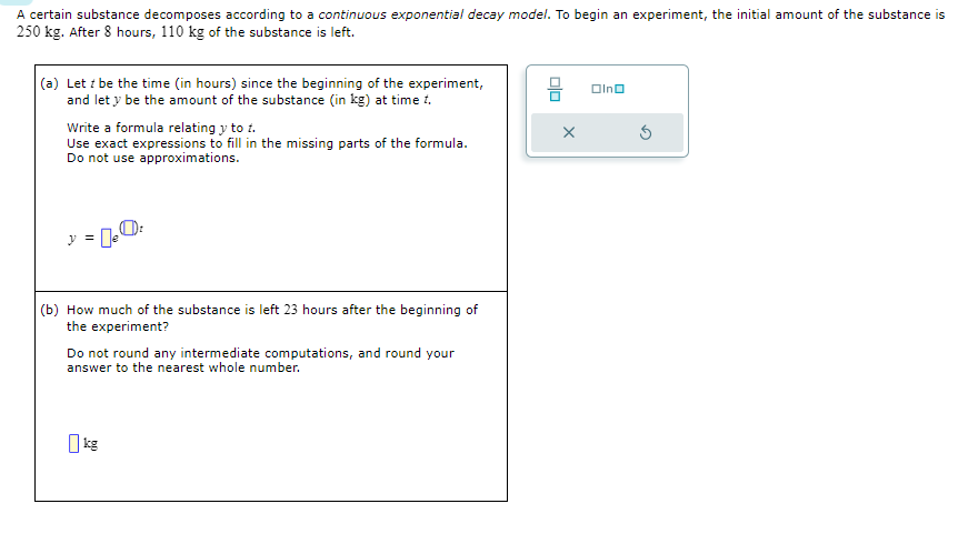 A certain substance decomposes according to a continuous exponential decay model.