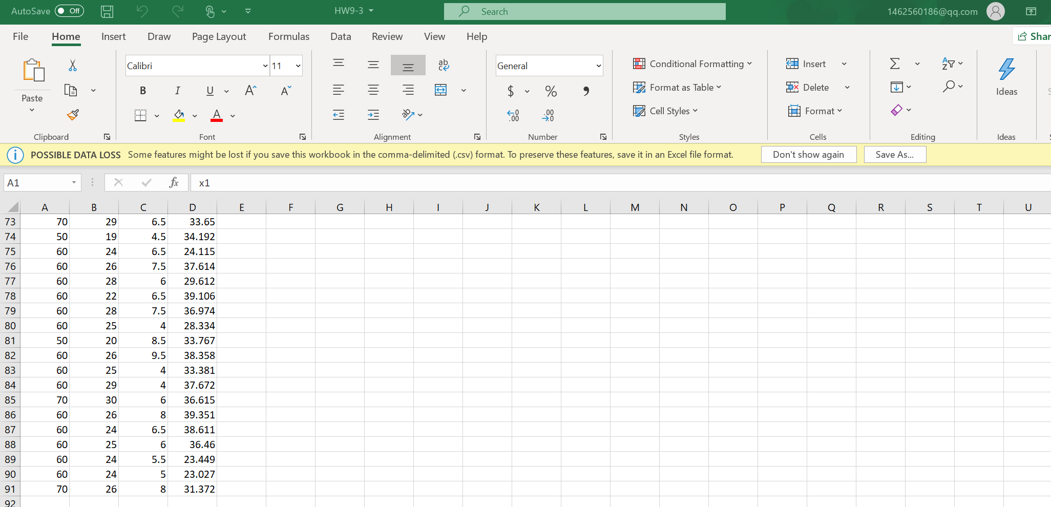 H Search 1462560186@qq.com 0 File Home Insert Draw Page Layout Formulas Data