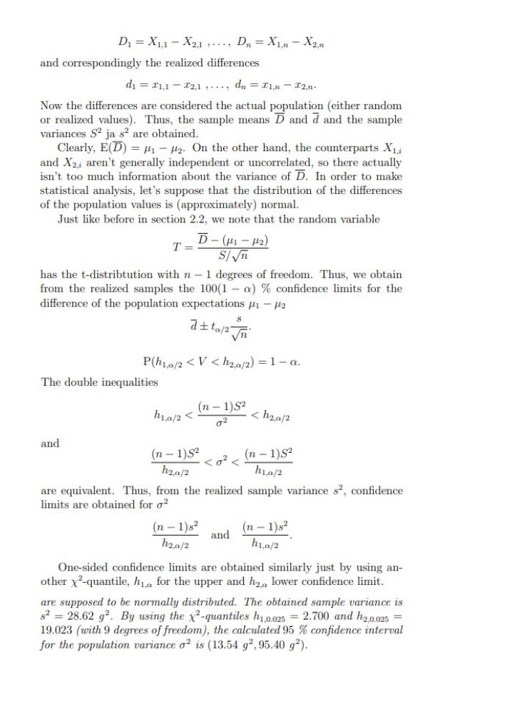 D1 = X1,I - X2,1 , . . ., Dn =