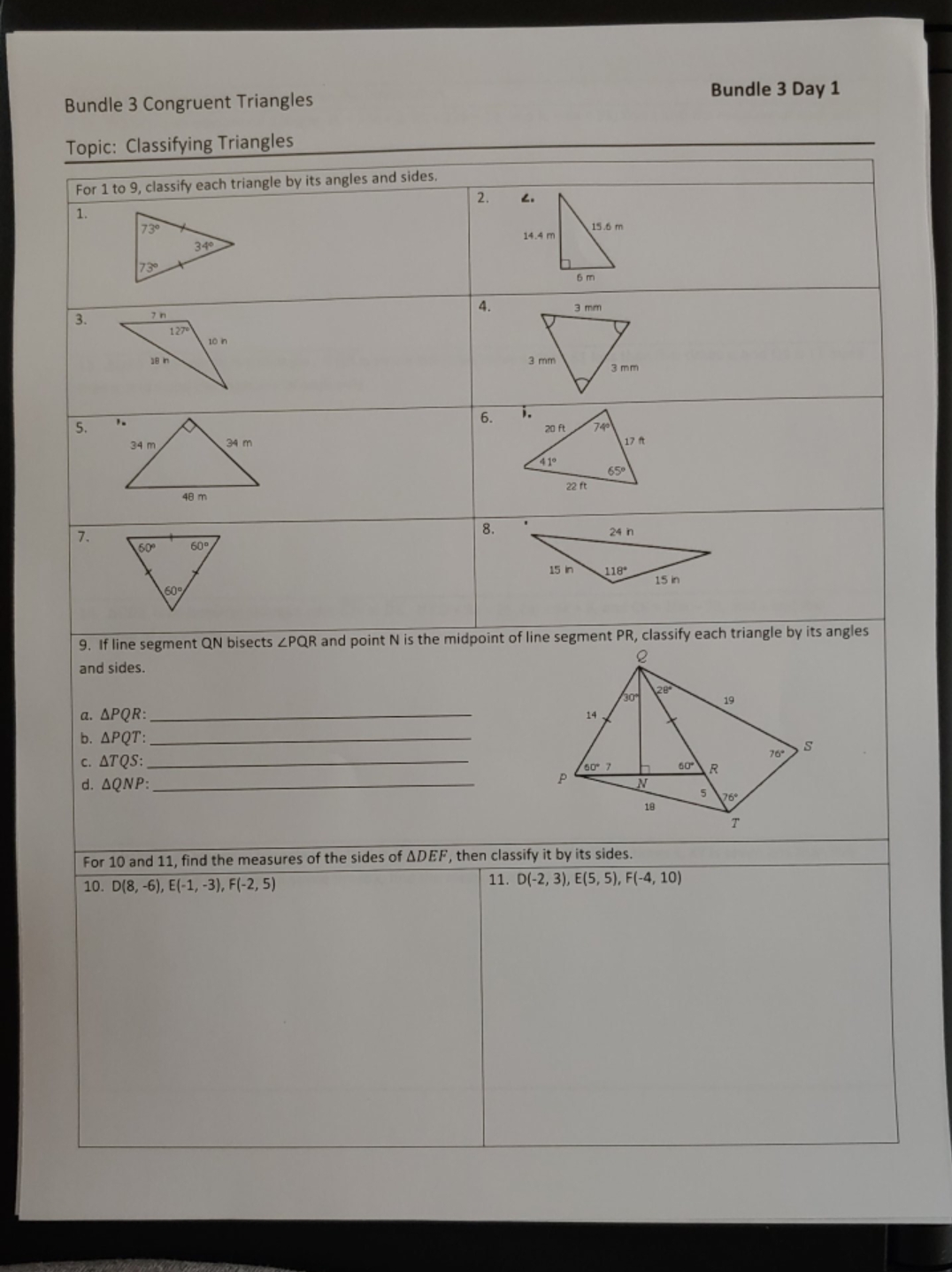 classifying triangles show work please Bundle 3 Congruent Triangles Bundle 3 Day