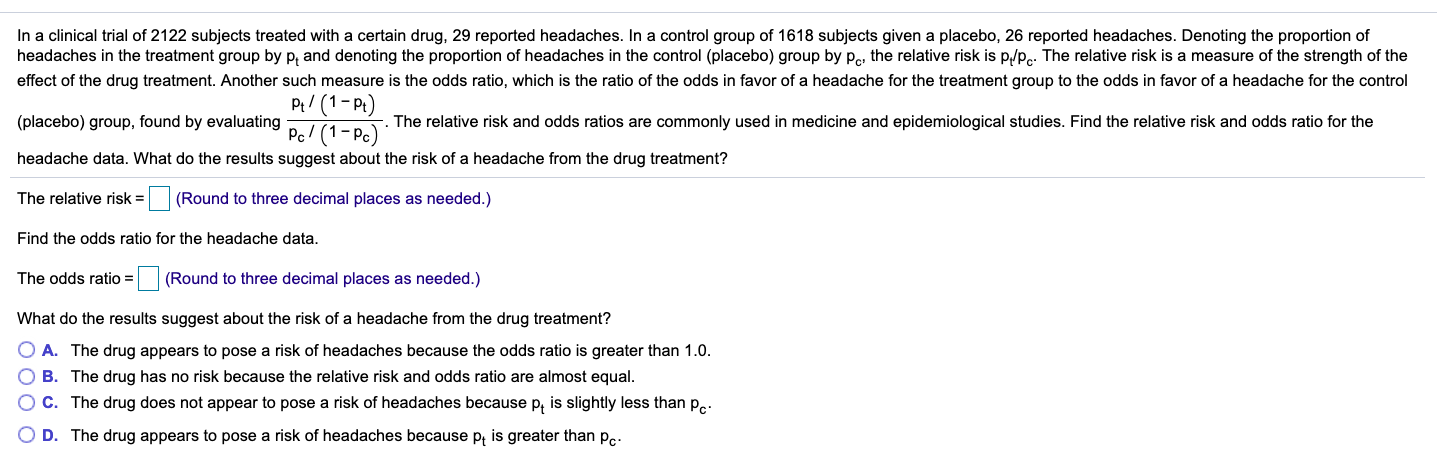I need help sloving this applied statistics question In a clinical trial