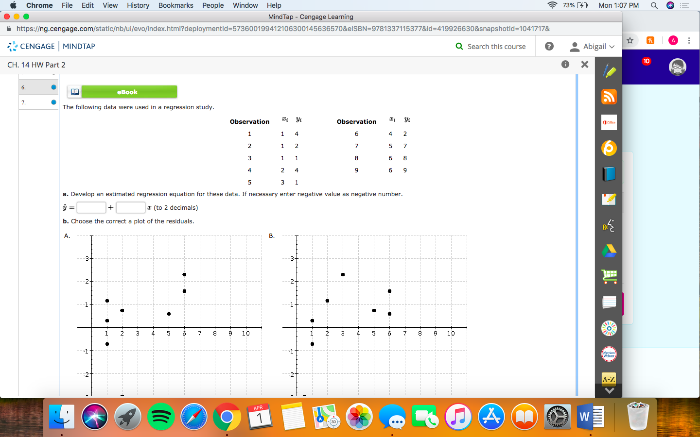 a.Develop an estimated regression equation for these data. If necessary enter negative