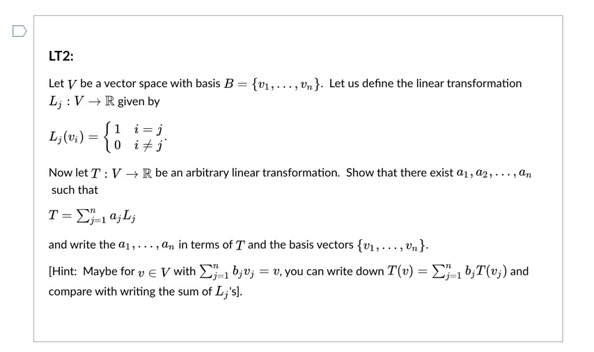D LT2: Let V be a vector space with basis B