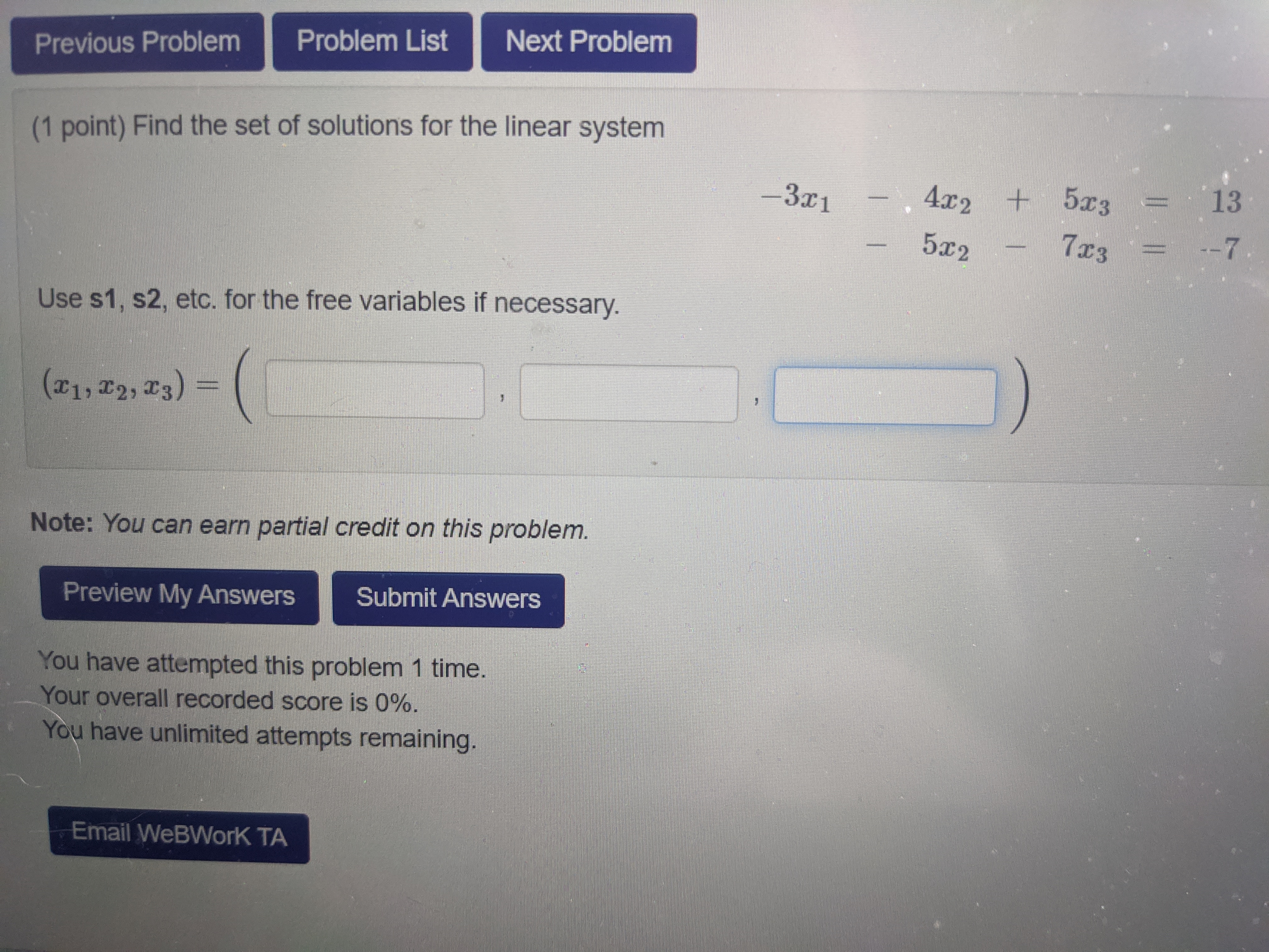  Previous Problem Problem List Next Problem (1 point) Find the set