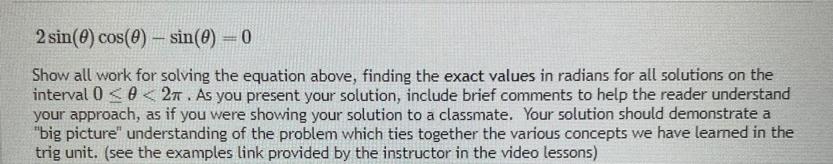 above equation, finding the exact values in radians for all solutions on