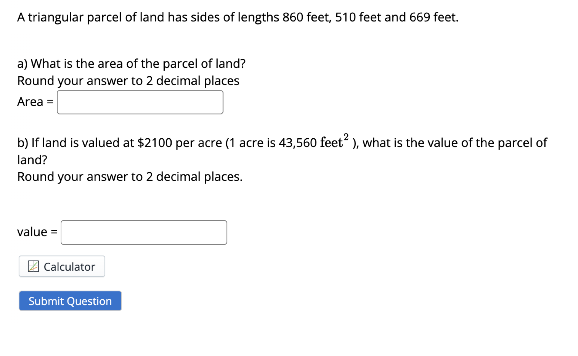 OBaC OaBC OCa B OCBa Calculator Submit QuestionGiven the triangle 16 i3