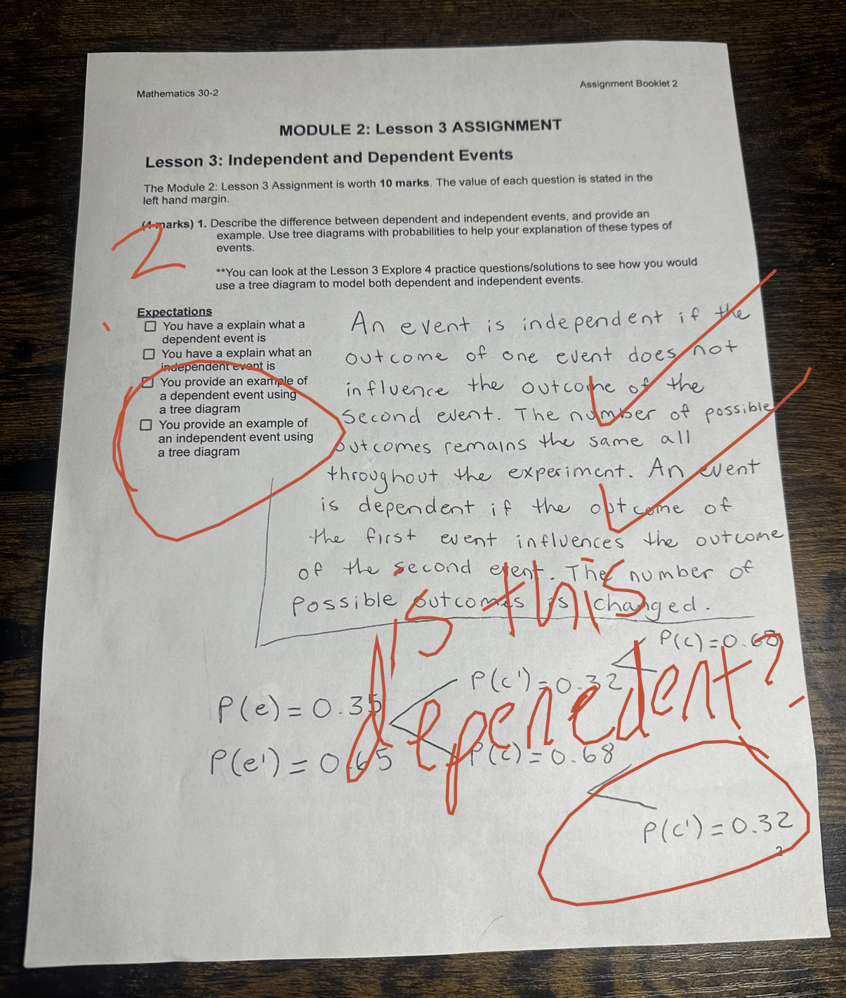  Mathematics 30-2 Assignment Booklet 2 MODULE 2: Lesson 3 ASSIGNMENT Lesson