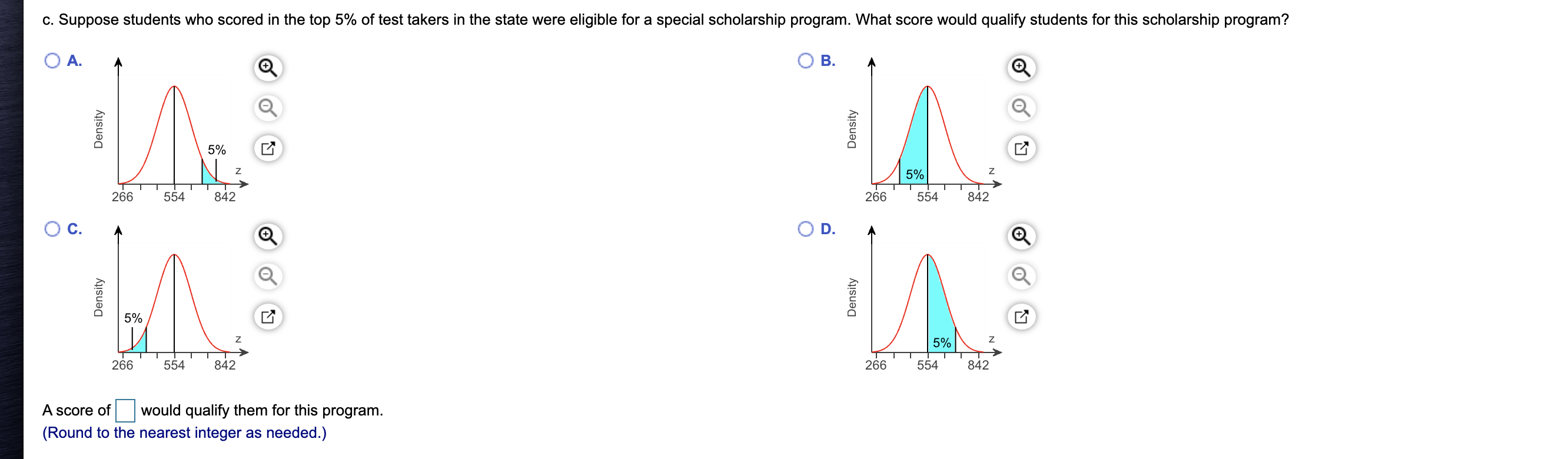 a standardized test, the average math score for students in a particular