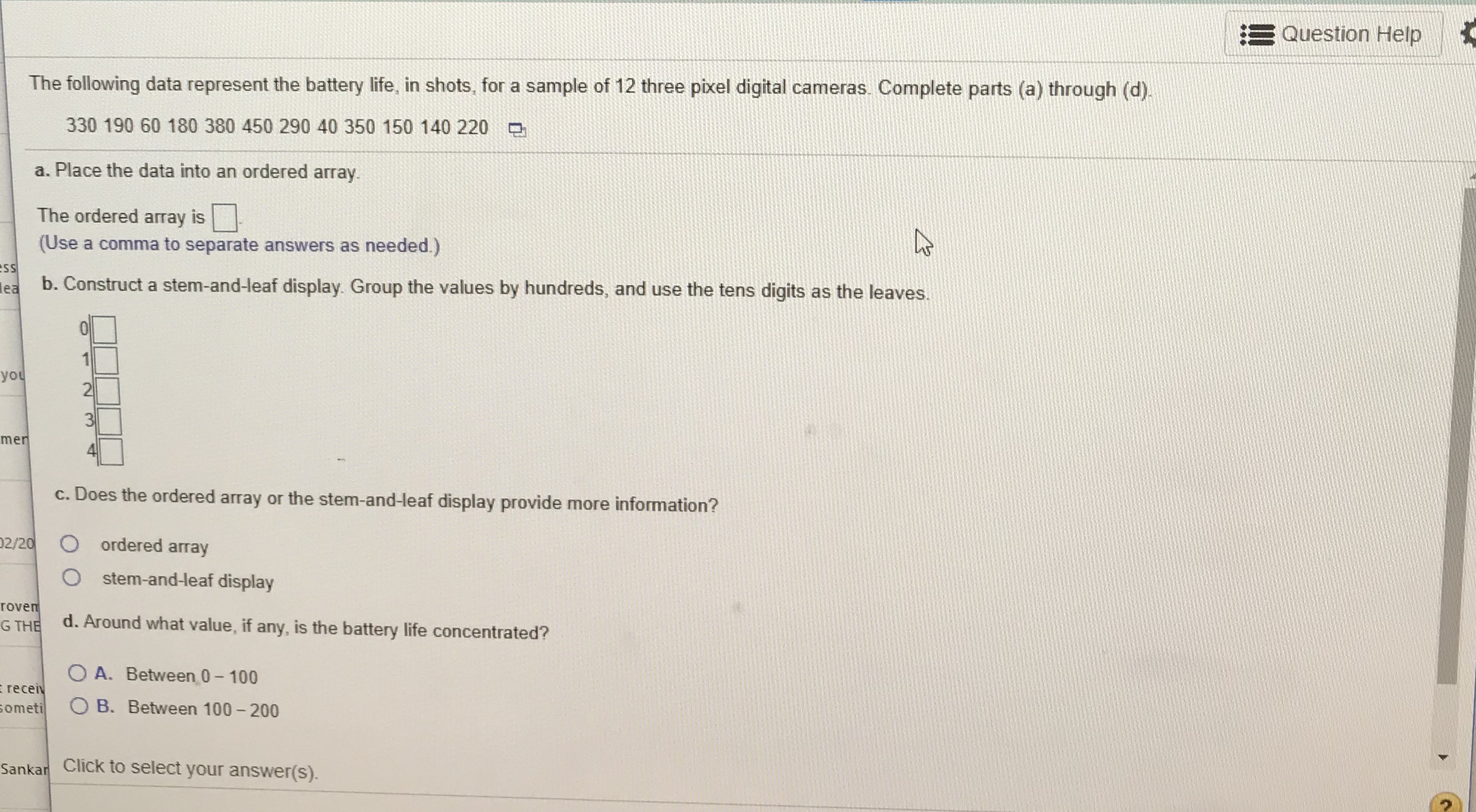 Please help with this question for my bus statistics class. Question Help