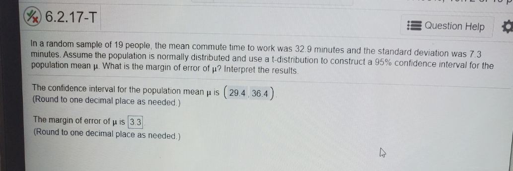 please help me 6.2.17-T Question Help In a random sample of 19