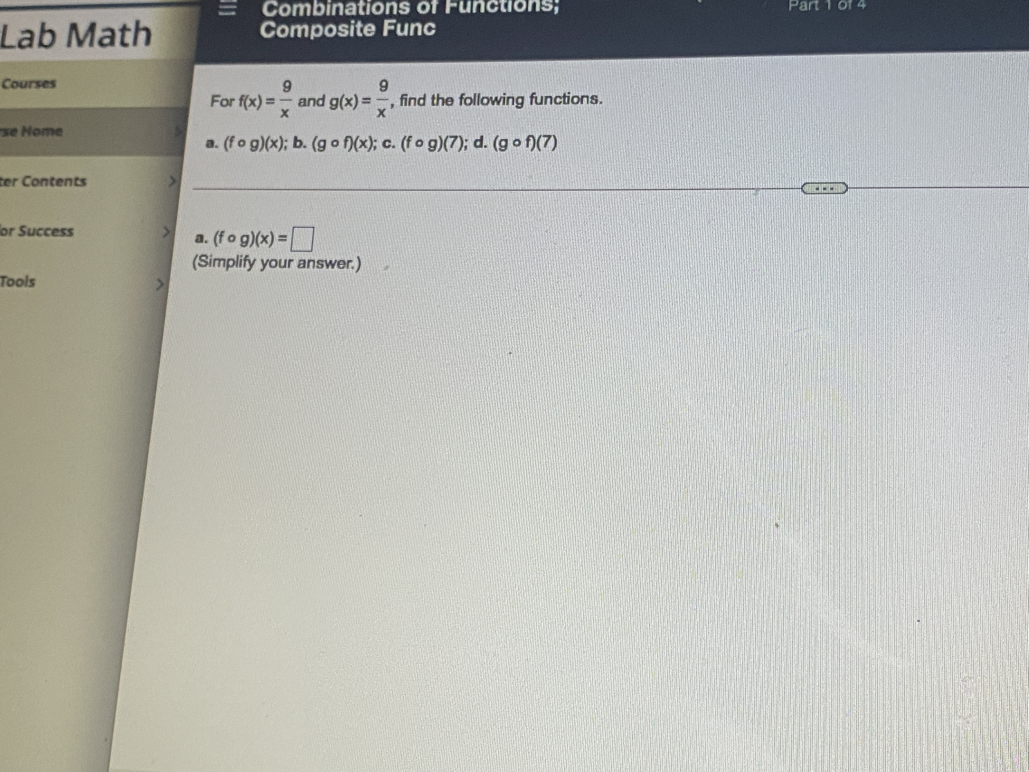 Combinations of Functions, Lab Math Composite Func Courses For f(x) =