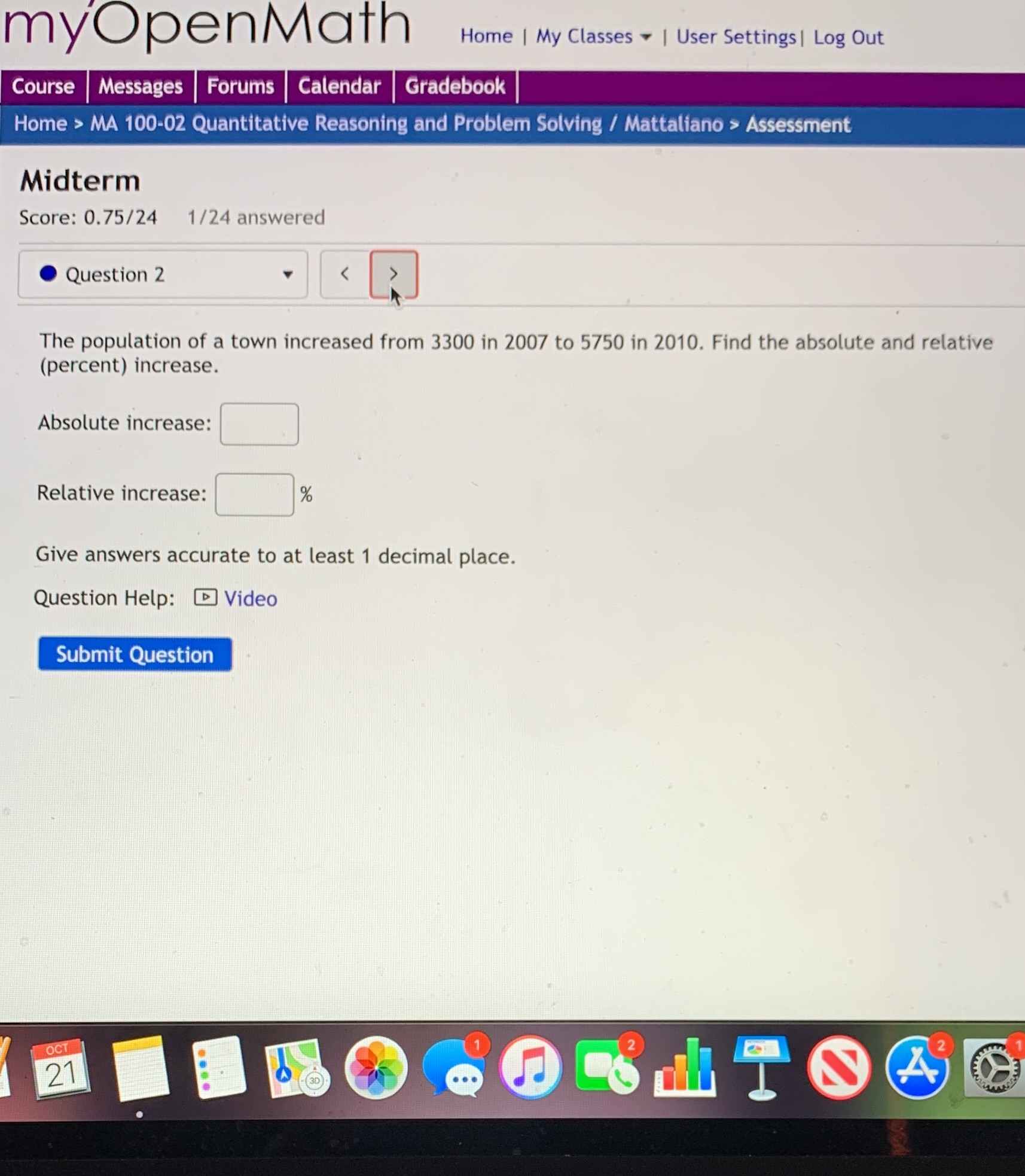  myOpenMath Home | My Classes . | User Settings | Log