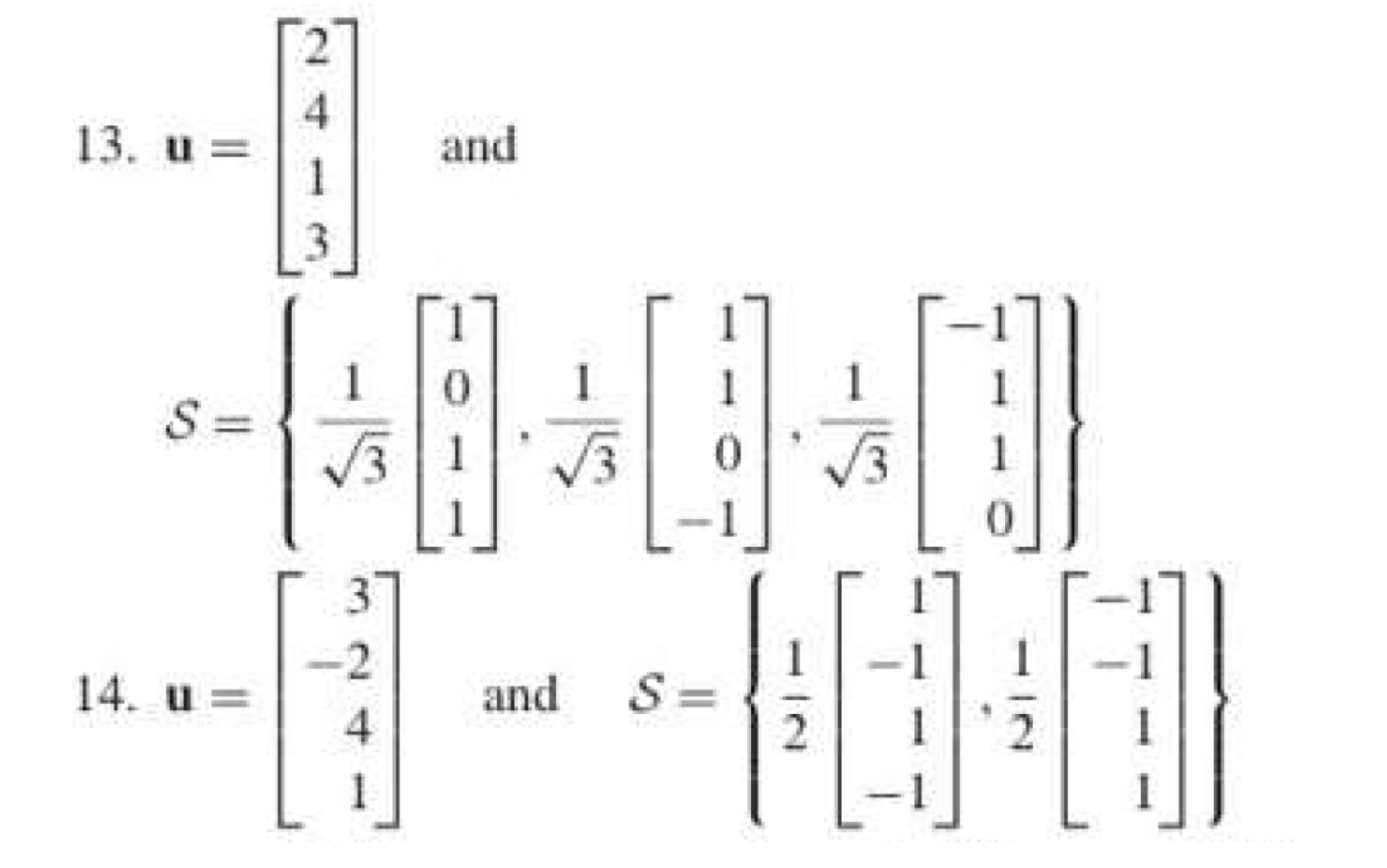 and an orthonormal basis S for a subspace W of R" are