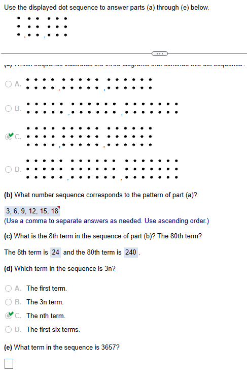 Use the displayed dot sequence to answer parts (a) through (e)