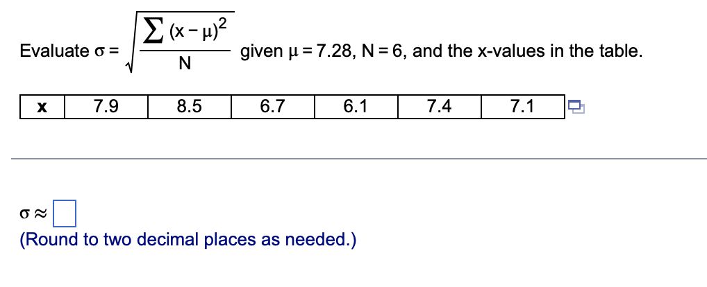  [ (x - H) 2 Evaluate o = given u =