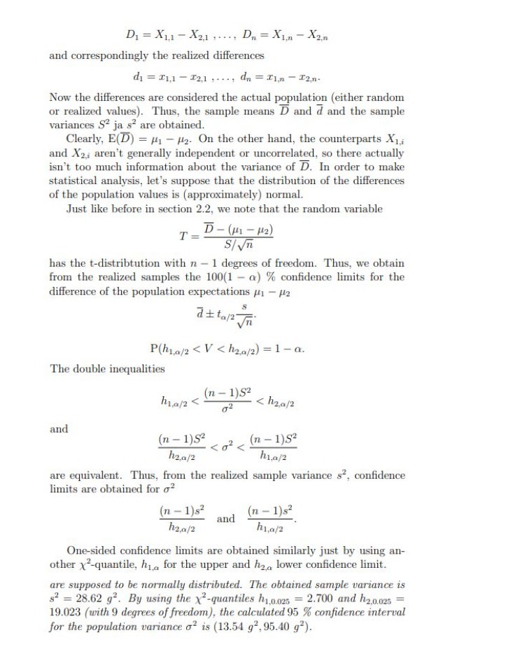 D1 = X1,1 - X2,1 . . . ., Dn =