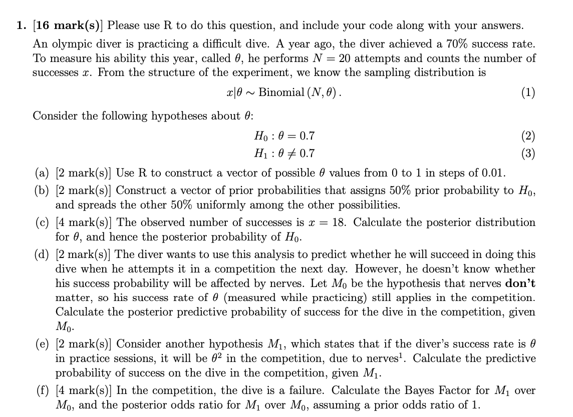 Need help with this question 1. [16 mark(s)] Please use R to