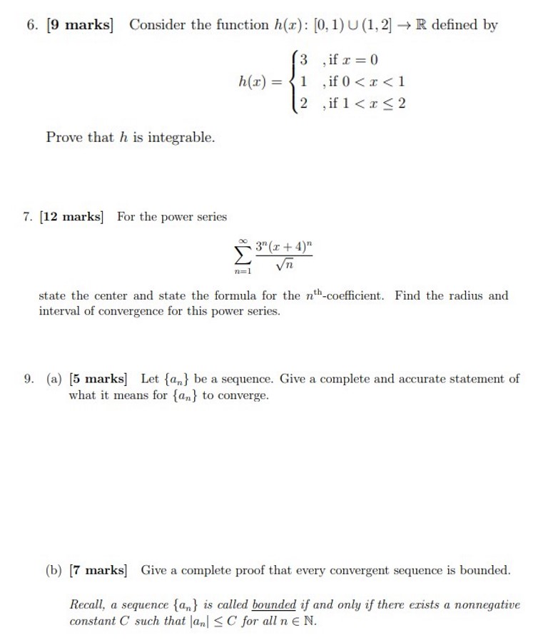  6. [9 marks] Consider the function h(r): [0, 1) U (1,