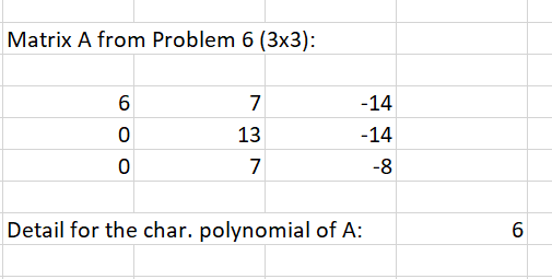 Please help with the following question :)) Matrix A from Problem 6