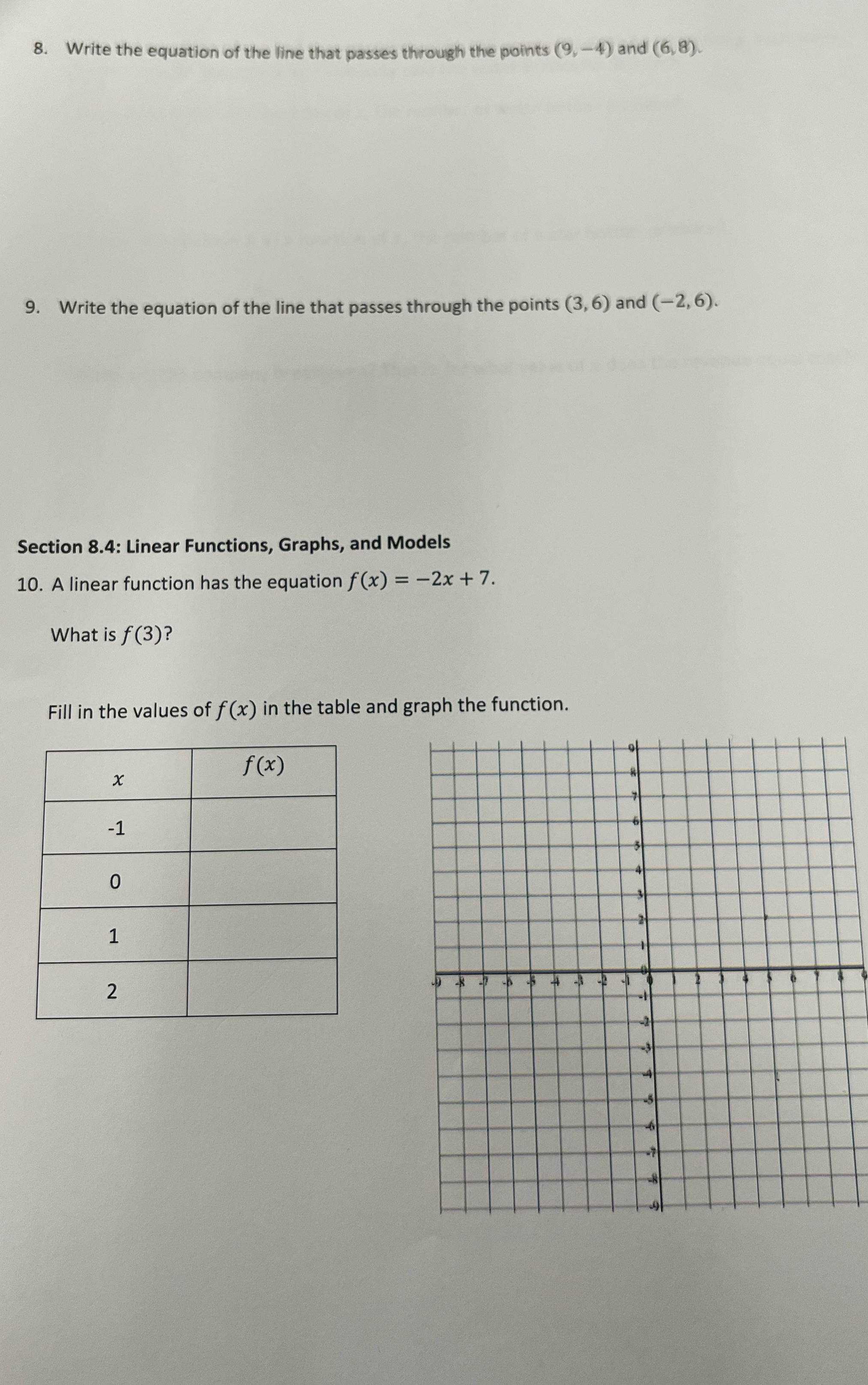 I need help with 8 thru 10 please 8. Write the equation