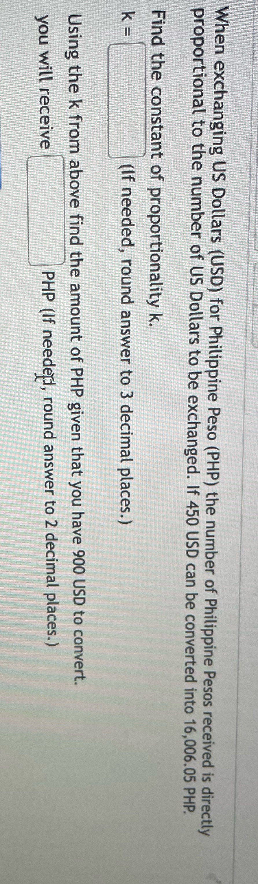  When exchanging US Dollars (USD) for Philippine Peso (PHP) the number